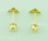 14K Solid Yellow Gold Triangle Stud Earrings With Screw Back #6499