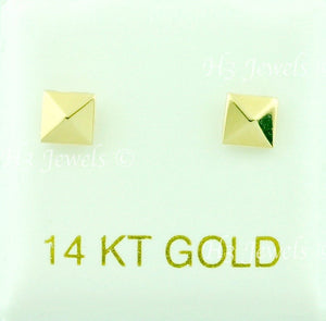 14K Solid Yellow Gold Square Stud Earrings With Screw Back #6505