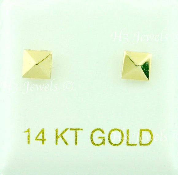 14K Solid Yellow Gold Square Stud Earrings With Screw Back #6505