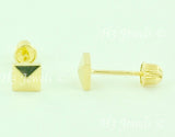 14K Solid Yellow Gold Square Stud Earrings With Screw Back #6505