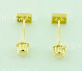 14K Solid Yellow Gold Square Stud Earrings With Screw Back #6505