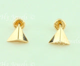 14K Solid Rose Gold Triangle Stud Earrings With Screw Back #6511