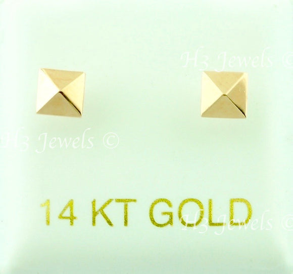 14K Solid Rose Gold Square Stud Earrings With Screw Backs #6517