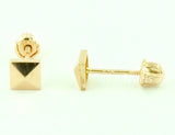 14K Solid Rose Gold Square Stud Earrings With Screw Backs #6517