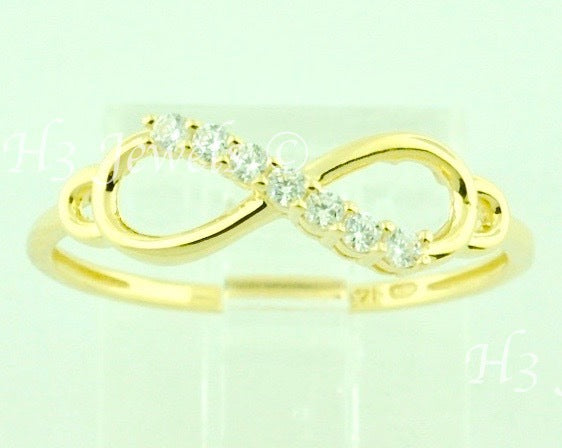 14K Solid Yellow Gold Cubic Zirconia CZ Infinity Ring #6524