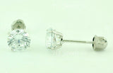 14K Solid White Gold Kids CZ Stud Solitaire Earrings #6538