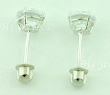 14K Solid White Gold Kids CZ Stud Solitaire Earrings #6538