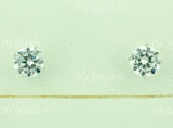 14K Solid White Gold Kids CZ Stud Solitaire Earrings #6538