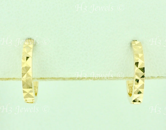 14K Solid Yellow Gold Diamond Cut Kids Hoop Earring #6544