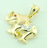 14K Solid Tri-Gold CZ Ruby Lucky Elephant Pendant Charm #6559