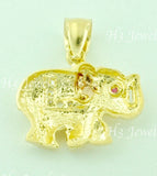 14K Solid Tri-Gold CZ Ruby Lucky Elephant Pendant Charm #6559