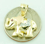 14K Solid Tri-Gold CZ Ruby Lucky Elephant Pendant Charm #6559