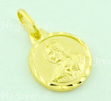 14K Solid Yellow Gold Round Double Sided Blessed Virgin Mary, Jesus Kids Pendant #6578