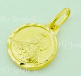 14K Solid Yellow Gold Round Double Sided Blessed Virgin Mary, Jesus Kids Pendant #6578