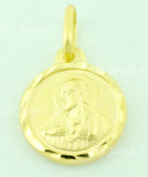 14K Solid Yellow Gold Round Double Sided Blessed Virgin Mary, Jesus Kids Pendant #6578