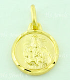 14K Solid Yellow Gold Round Double Sided Blessed Virgin Mary, Jesus Kids Pendant #6578