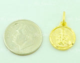 14K Solid Yellow Gold Round Double Sided Blessed Virgin Mary, Jesus Kids Pendant #6578