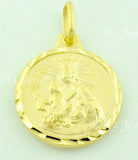 14K Solid Yellow Gold Round Double Sided Blessed Virgin Mary, Jesus Pendant. #6588