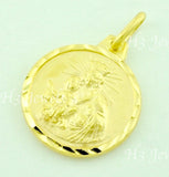 14K Solid Yellow Gold Round Double Sided Blessed Virgin Mary, Jesus Pendant. #6588