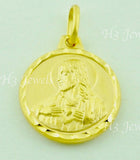 14K Solid Yellow Gold Round Double Sided Blessed Virgin Mary, Jesus Pendant. #6588