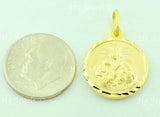 14K Solid Yellow Gold Round Double Sided Blessed Virgin Mary, Jesus Pendant. #6588