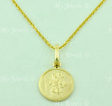 14K Solid Yellow Gold Round Saint Christopher Kids Pendant #6597