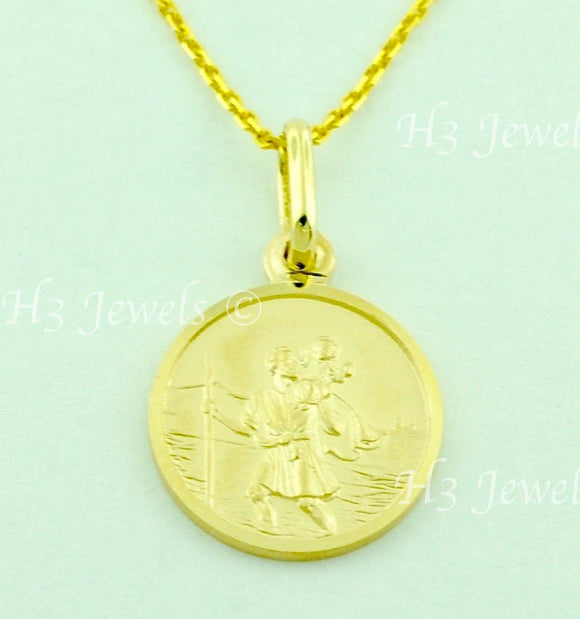 14K Solid Yellow Gold Round Saint Christopher Kids Pendant #6607