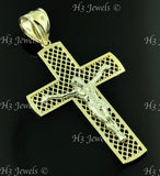 14K Solid 2-Tone Yellow & White Gold Jesus Christ Filigree Cross Pendant #8163