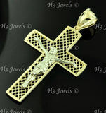 14K Solid 2-Tone Yellow & White Gold Jesus Christ Filigree Cross Pendant #8163