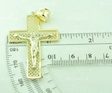 14K Solid 2-Tone Yellow & White Gold Jesus Christ Filigree Cross Pendant #8163