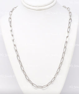 14k Solid White Gold Paperclip Chain Necklace #12766