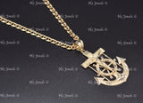 14k Solid Yellow Gold Gucci Mariner Chain Necklace With Jesus Christ Cross Anchor Mariner Pendant #12960