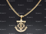 14k Solid Yellow Gold Gucci Mariner Chain Necklace With Jesus Christ Cross Anchor Mariner Pendant #12960