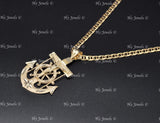 14k Solid Yellow Gold Gucci Mariner Chain Necklace With Jesus Christ Cross Anchor Mariner Pendant #12960