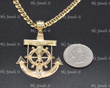 14k Solid Yellow Gold Gucci Mariner Chain Necklace With Jesus Christ Cross Anchor Mariner Pendant #12960