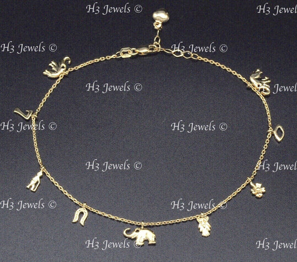 14K Yellow Gold Mixed Charm Anklet #13010