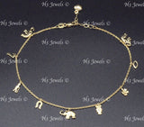 14K Yellow Gold Mixed Charm Anklet #13010