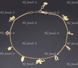 14K Yellow Gold Mixed Charm Anklet #13010