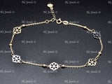 14K Yellow Gold 3 Tone Flower Charm Anklet #13027