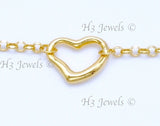 14K Yellow Gold 3 Tone Open Heart Charm Anklet #13039