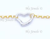 14K Yellow Gold 3 Tone Open Heart Charm Anklet #13039