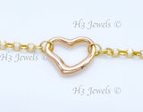 14K Yellow Gold 3 Tone Open Heart Charm Anklet #13039