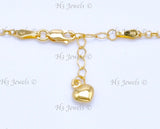 14K Yellow Gold 3 Tone Open Heart Charm Anklet #13039