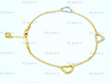 14K Yellow Gold 3 Tone Open Heart Charm Anklet #13039