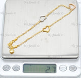 14K Yellow Gold 3 Tone Open Heart Charm Anklet #13039