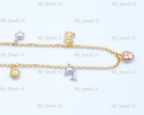 14K Yellow Gold 3 Tone Mixed Charm Anklet #13051