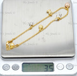 14K Yellow Gold 3 Tone Mixed Charm Anklet #13051