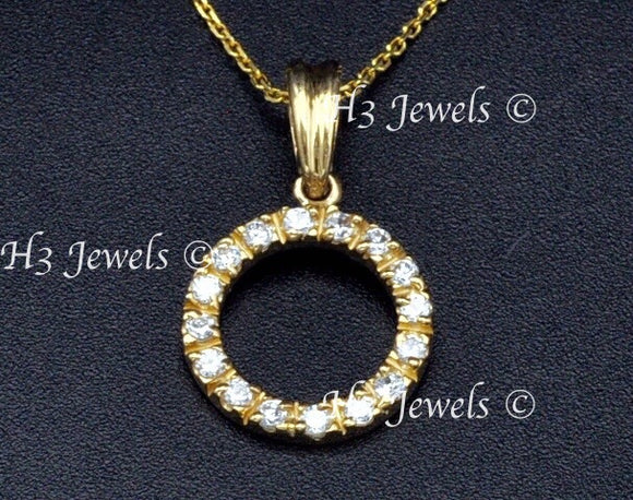 14K Yellow Gold CZ Cubic Zirconia Circle Pendant #13068