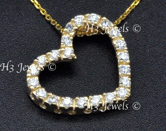 14K Yellow Gold CZ Cubic Zirconia Open Heart Pendant #13078