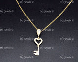 14K Yellow Gold CZ Cubic Zirconia Heart Key Pendant #13078